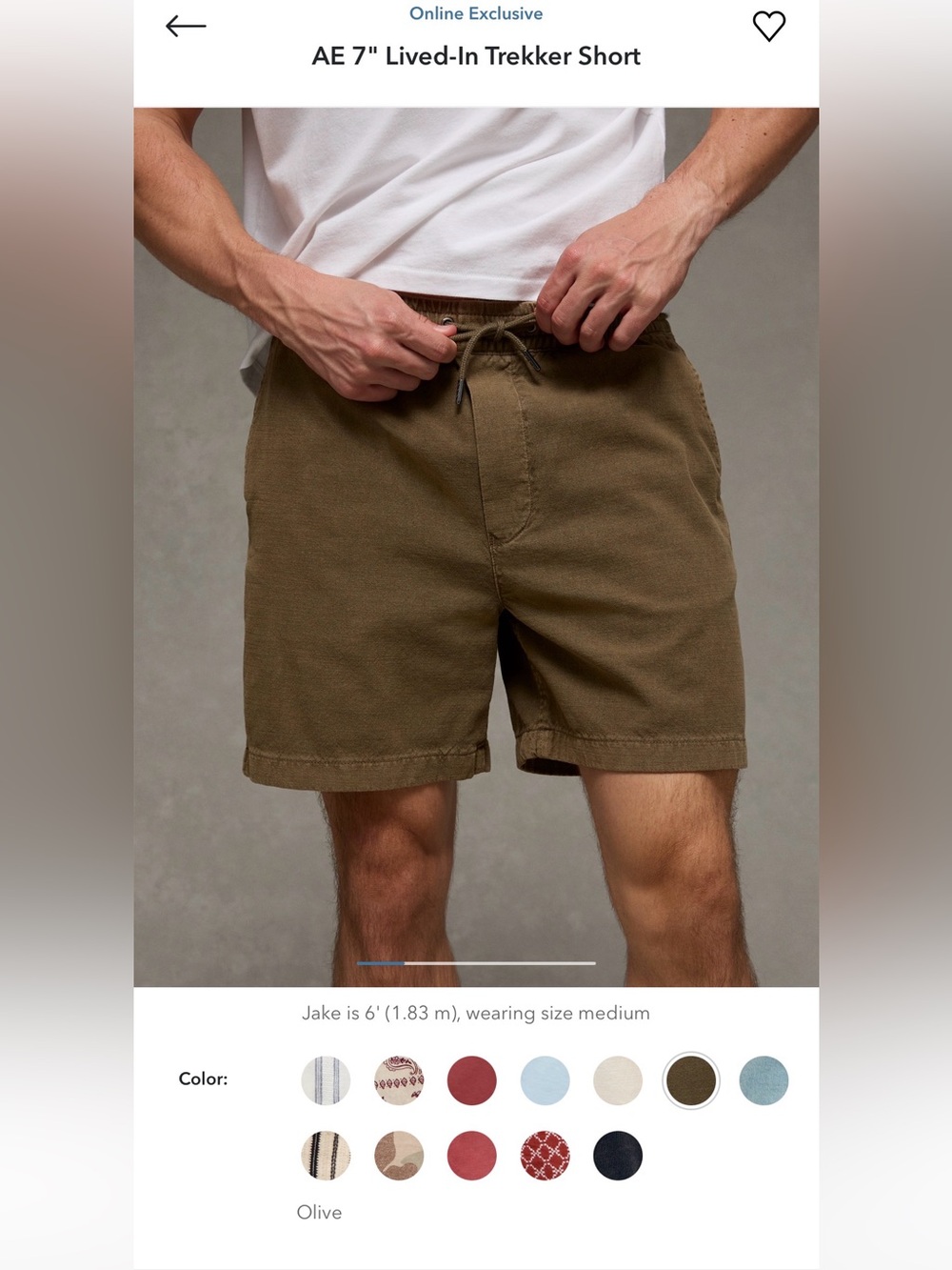 NWT! American Eagle 7” Lived-In Trekker Shorts Size Medium in Olive